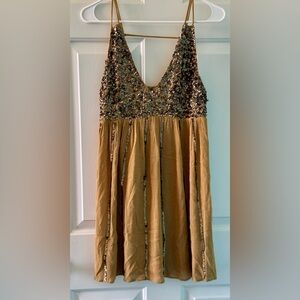 Free People Glitter Girl Slip Dress Gold Star Sequin Boho S